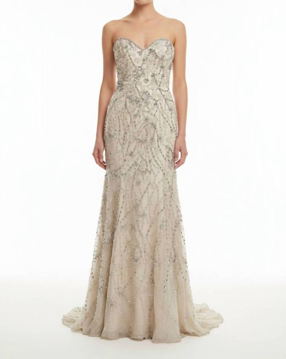NEW STEPHEN YEARICK strapless sweetheart evening gown in light beige